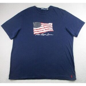 Polo Ralph Lauren Shirt Mens 2XLT Navy USA American Flag Graphic Pony T‎ Shirt